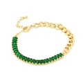 Dettaglio del bracciale a catena cubana dorata con pietre di zircone verde rettangolari - Stile Giuntato Zirconia Verde Smeraldo Maglia (11#)