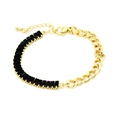 Dettaglio catena cubana con pietre nere rettangolari e chiusura a moschettone - Stile Giuntato Zirconia Nera Maglia Cubana (3#)