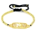 Pulsera ajustable de cuentas doradas con placa de motivos celestiales y estrellas de David - Estilo Hexagrama (3)