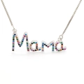Collier MaMa avec cristaux arc-en-ciel et chaîne boîte argentée pour femme tendance - Couleur Argent Zirconia Arc-en-ciel Style Mama (Style 42)