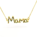 Nahaufnahme des goldenen Mama-Anhängers mit bunten Regenbogen-Zirkonia-Steinen - Goldene Regenbogen-Zirkonia Mama Kreuzkette (40 Stile)