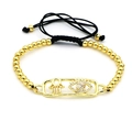 Detalle de pulsera Hamsa y Evil Eye con cordón negro ajustable y cuentas doradas pulidas - Estilo Hamsa Ojo Malvado (S12)