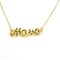 Nahaufnahme der Mama Goldkette mit lebhaftem Regenbogenedelstein-Besatz am Anhänger - Goldfarben Regenbogen Zirkonia Mama Modell (39 Stile)