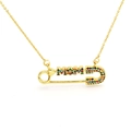Golden safety pin necklace featuring MOM letters and colorful pavé cubic zirconia accents - Necklace / Gold Safety Pin MOM Letter Necklace