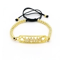 Bracciale a perle dorate con placca MAMA impreziosita da diamanti e cordino regolabile - MAMA Piastra Forata (Stile 65)
