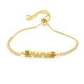 Bracelet MAMA doré avec pierres CZ, fermoir coulissant et pendentifs enfantine mignons - Alphabet MAMA avec Personnages (Style 55)