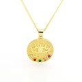 Collier médaillon œil porte-bonheur doré orné de pierres multicolores et chaîne fine - Style de Collier à Chaîne Fine Dorée (C)