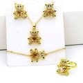 Détails de parure bijoux ourson doré avec pierre cœur champagne et zircons blancs étincelants - Ton Or (Champagne)