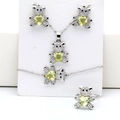 Détail de parure bijoux ours avec pierre cœur jaune incluant collier et boucles - Ton Platine (Jaune)