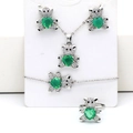 Parure de bijoux ours en argent avec pierres cœur vertes pour femmes, ensemble complet - Ton Platine (Vert Clair)