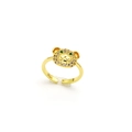 Detailed shot of golden bear ring with sparkling zircons and green gemstone eyes - Full Diamond Bear Style (v1)