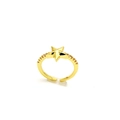 Gros plan d'une bague étoile dorée avec cristaux latéraux et anneau réglable ouvert - Style Étoile à Cinq Branches (v10)