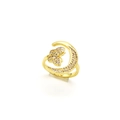 Détail de la bague croissant de lune et papillon dorée sertie de micro-zirconiums blancs - Style Lune Papillon (v6)