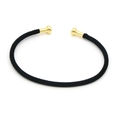 Dettaglio del bracciale a corda intrecciata nera a forma di C con terminali dorati - Nero (8#)