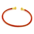 Detailed view of red and gold woven memory wire bracelet with round metal tips - Open Twisted Rope Bracelet / Red Gold Twisted (4#)