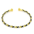 Detailed view of tri-color braided open cuff bracelet with metallic gold ball end caps - Three-Color Braided Open Style / Gold Silver Black Mixed (2#)