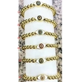 Detailed view of evil eye beaded bracelets with six colorful zircon charms and gold beads - Gold Bead Evil Eye (C1)