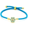 Close-up of sky blue braided bracelet featuring a yellow smiley flower charm with zircon - Sky Blue Braided Flower Smiley (B5)