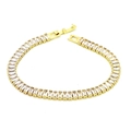 Detail view of gold tennis bracelet with rectangular crystals and fold-over clasp - White Bracelet