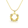 Detailed macro view of gold bead chain and circular pendant with white zircon crystals - Micro-Pave Ring Style (218)