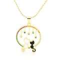Detail of gold cat pendant with rainbow cubic zirconia frame and colorful star charms - Rainbow Cat And Star Style (218) / Gold Multicolor