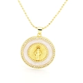 Gold-layered necklace with round evil eye cat pendant and crystal bead chain - Round Enamel Portrait Style (218) / Gold