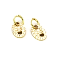Close-up of golden oval hoop earrings with white enamel mosaic pattern on white background - White (1#)