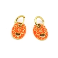Detail of orange enamel pig nose earrings with gold-tone grid texture for women - Orange (3#)