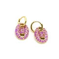 Macro detail of gold earrings with purple enamel pig nose charm and grid pattern - Purple(4#)
