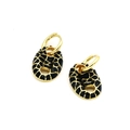 Detail of gold hoop earrings with black enamel oval pendants featuring a grid pattern - Black (7#)