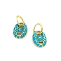 Detail of gold huggie earrings with turquoise blue enamel and gold mosaic pattern - Turquoise Blue (10#)