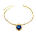 Detail der 18k vergoldeten Tenniskette mit blauem Herz-Kristall und Zirkonia-Besatz - Hellblaues Herz (F2)