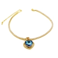 Detailaufnahme der 18k vergoldeten Tenniskette mit blauem Herz-Kristall und Zirkonia - Hellblaues Herz (F4)