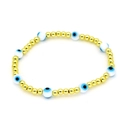 Macro detail of elastic beaded bracelet with blue evil eye charms and gold beads - Dark Blue Style (2#)