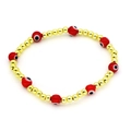 Detail of red evil eye beaded bracelet with gold metallic accents on white background - Red Style (1#)