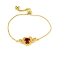 Vintage gold butterfly heart bracelet with red zircon stone and adjustable box chain - Red