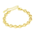 Detail eines Goldkettenarmbands mit runden Gliedern und funkelnden Zirkonia-Steinen - Hohler Kreis Stil (15#) / Gold