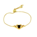 Detail of gold box chain bracelet with heart charm featuring a black zircon center stone - Black