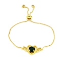 Elegant gold butterfly heart bracelet with dark green gemstone and adjustable bolo clasp - Green