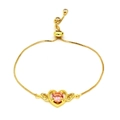 Adjustable gold butterfly heart bracelet with pink crystal and zircon wing details - Pink