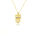 Elegant gold owl pendant necklace featuring white pearls and sparkling zircon stones - Owl Style (C7)