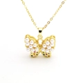 Elegant gold butterfly necklace with pearls and colorful cubic zirconia on a thin chain - Butterfly Style (C2)