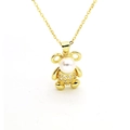 Charming gold teddy bear pendant necklace with round white pearl and zircon accents - Bear