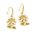 Golden sunflower earrings with white pearls, micro-set zircons and colorful gemstones - Sunflower Blossom (a010)