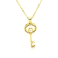 Golden key pendant necklace with pearl and zircon inlay on a minimalist O-chain - Key Style