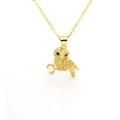 Detail of owl pendant necklace with white zircons, black gemstone eyes and a white pearl - Owl Shape
