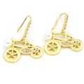 Chic golden bicycle earrings with white pearls and sparkling cubic zirconia stones - Elegant Bicycle (a09)