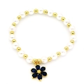 Chic beaded bracelet featuring white pearls, gold copper beads and a blue flower pendant - Blue