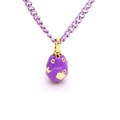 Faberge style purple enamel egg pendant necklace with gold crown and cuban chain - Purple Gold Crown Purple Chain Style (08)