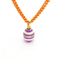Colorful egg pendant necklace with purple enamel and orange chunky cuban chain - Purple White Striped Orange Chain Style (05)